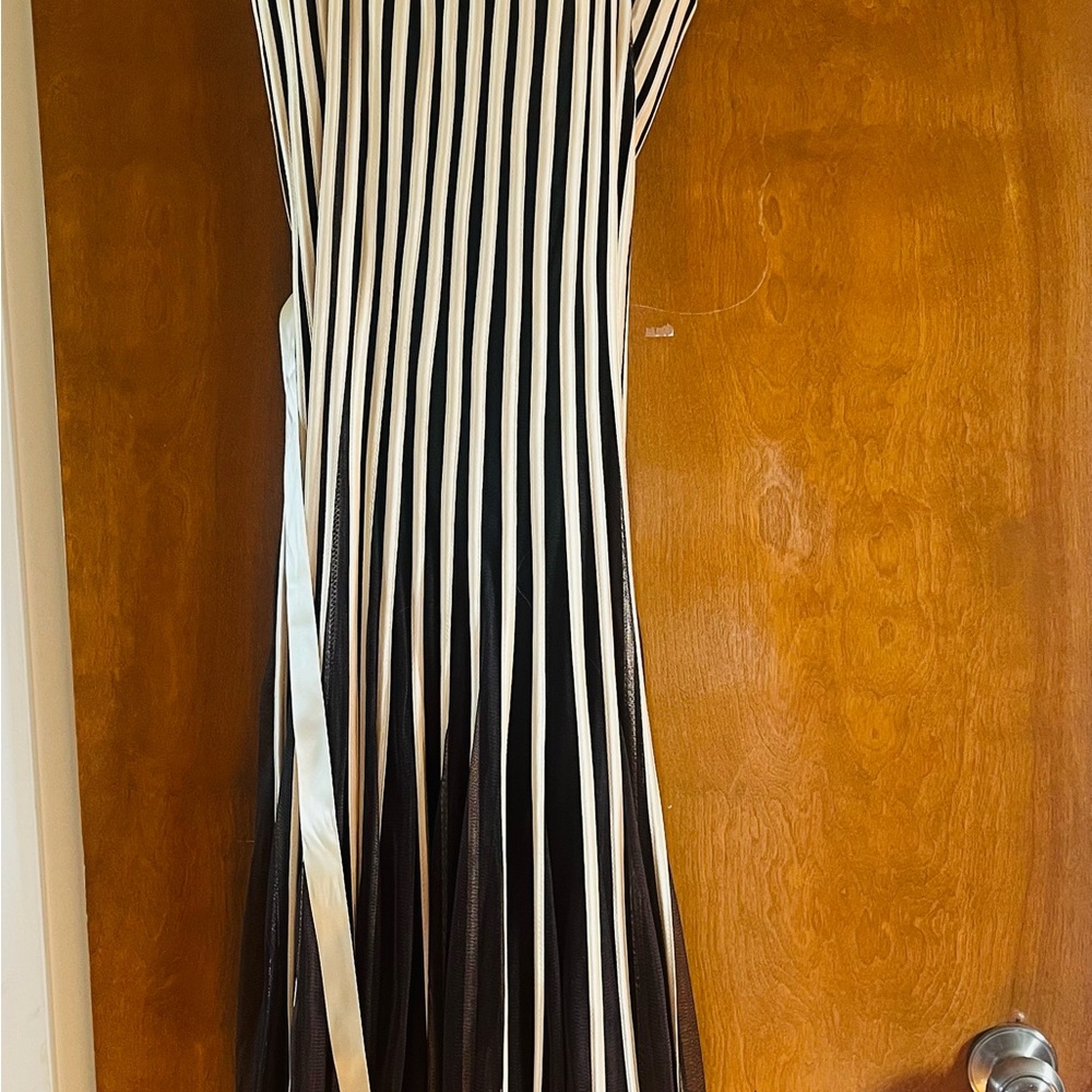 Elegant Black and Champagne Striped Dress